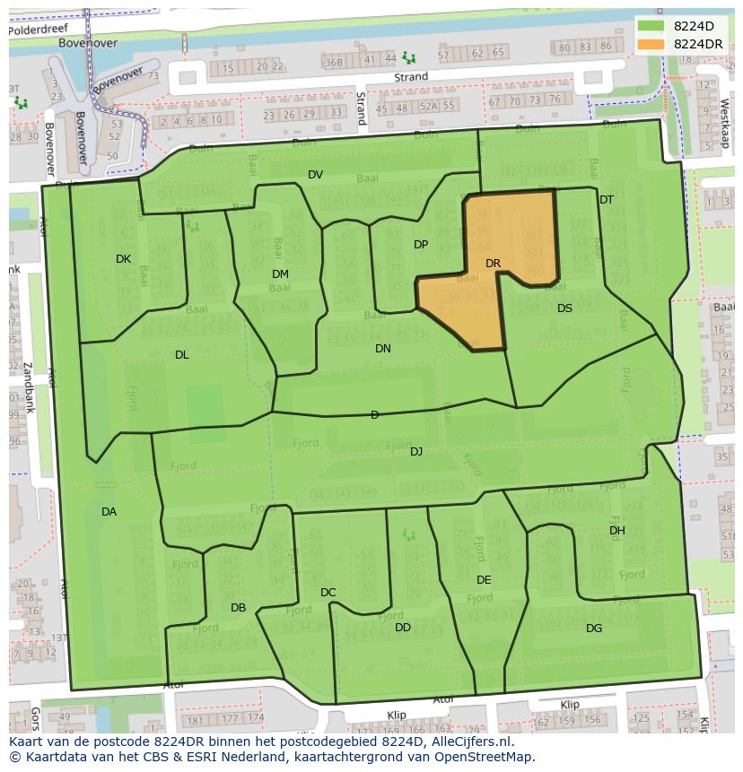 Afbeelding van het postcodegebied 8224 DR op de kaart.
