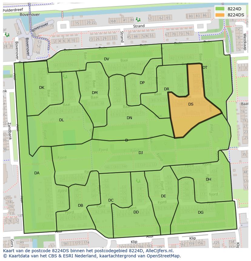 Afbeelding van het postcodegebied 8224 DS op de kaart.