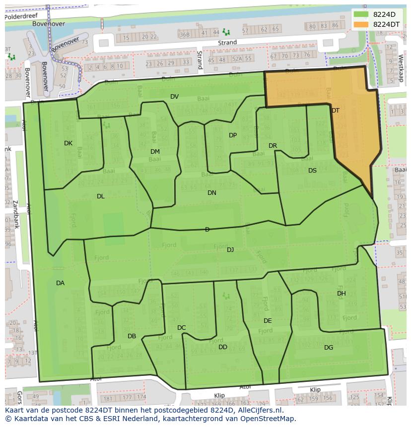 Afbeelding van het postcodegebied 8224 DT op de kaart.