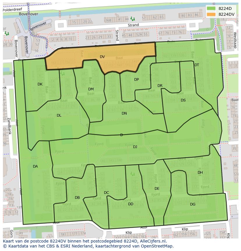 Afbeelding van het postcodegebied 8224 DV op de kaart.