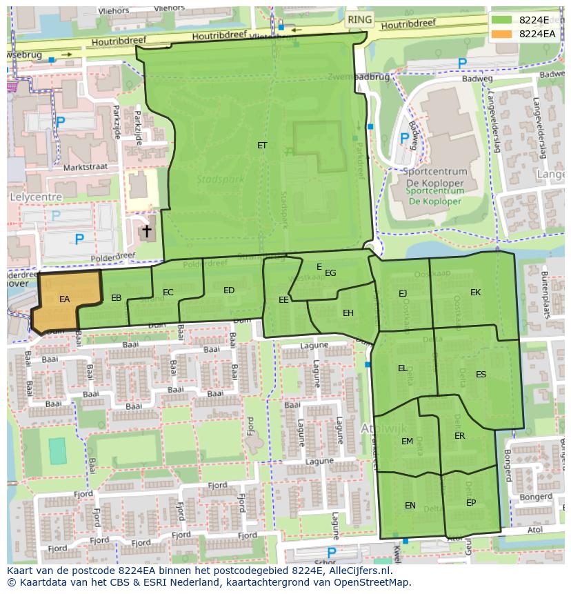 Afbeelding van het postcodegebied 8224 EA op de kaart.