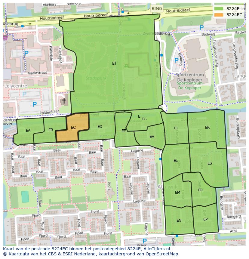 Afbeelding van het postcodegebied 8224 EC op de kaart.