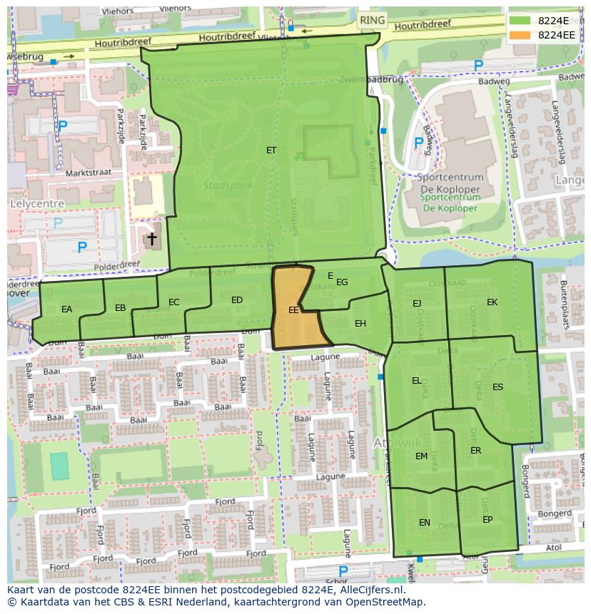 Afbeelding van het postcodegebied 8224 EE op de kaart.