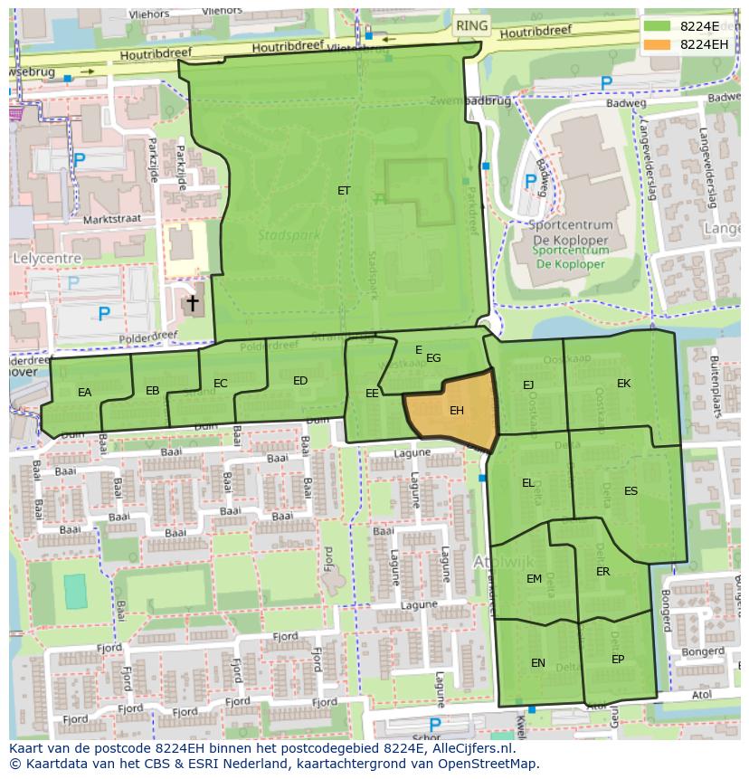 Afbeelding van het postcodegebied 8224 EH op de kaart.