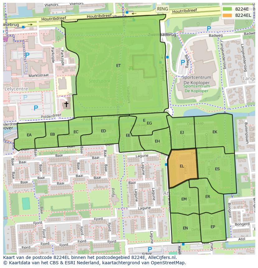 Afbeelding van het postcodegebied 8224 EL op de kaart.