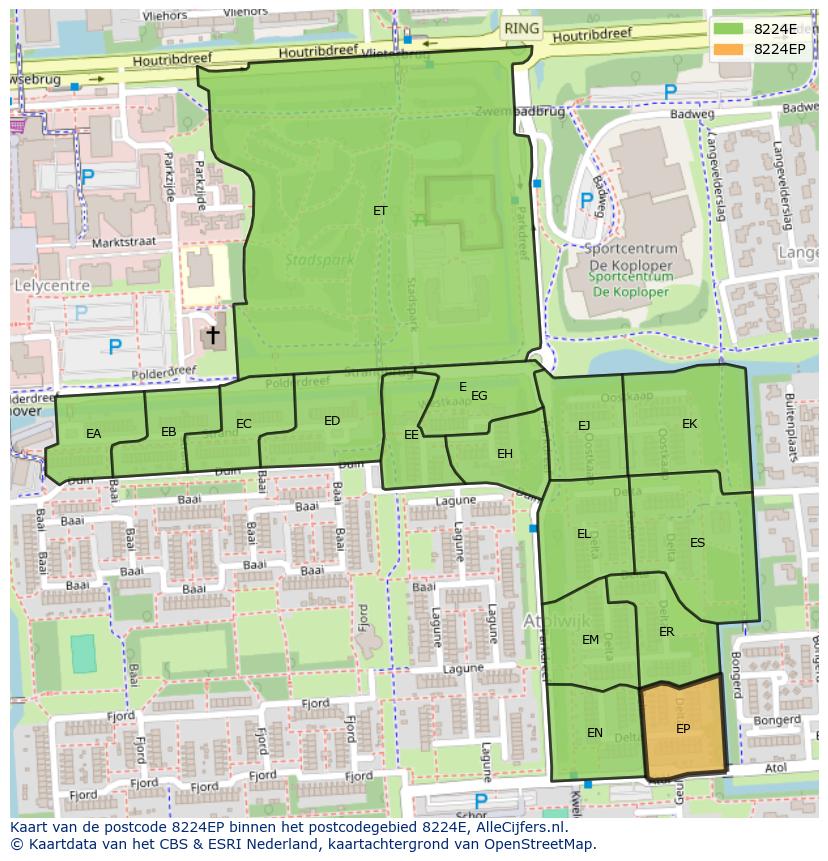 Afbeelding van het postcodegebied 8224 EP op de kaart.