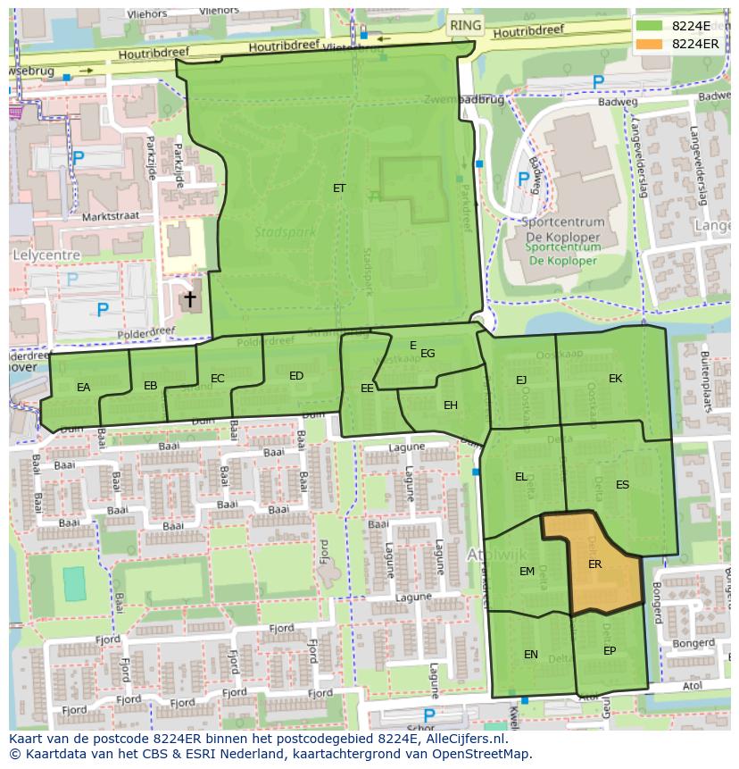 Afbeelding van het postcodegebied 8224 ER op de kaart.