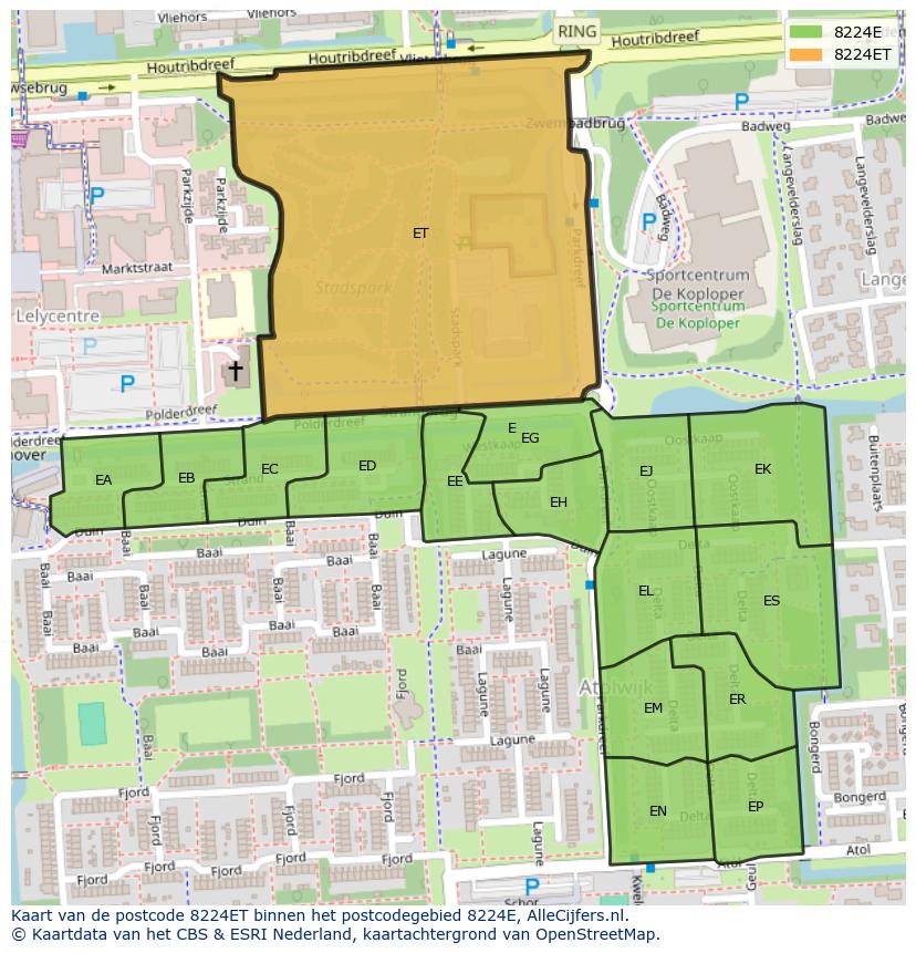 Afbeelding van het postcodegebied 8224 ET op de kaart.