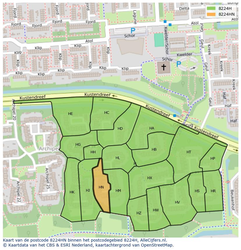 Afbeelding van het postcodegebied 8224 HN op de kaart.