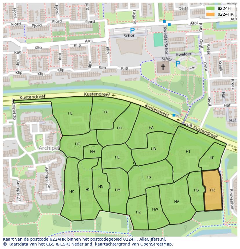 Afbeelding van het postcodegebied 8224 HR op de kaart.
