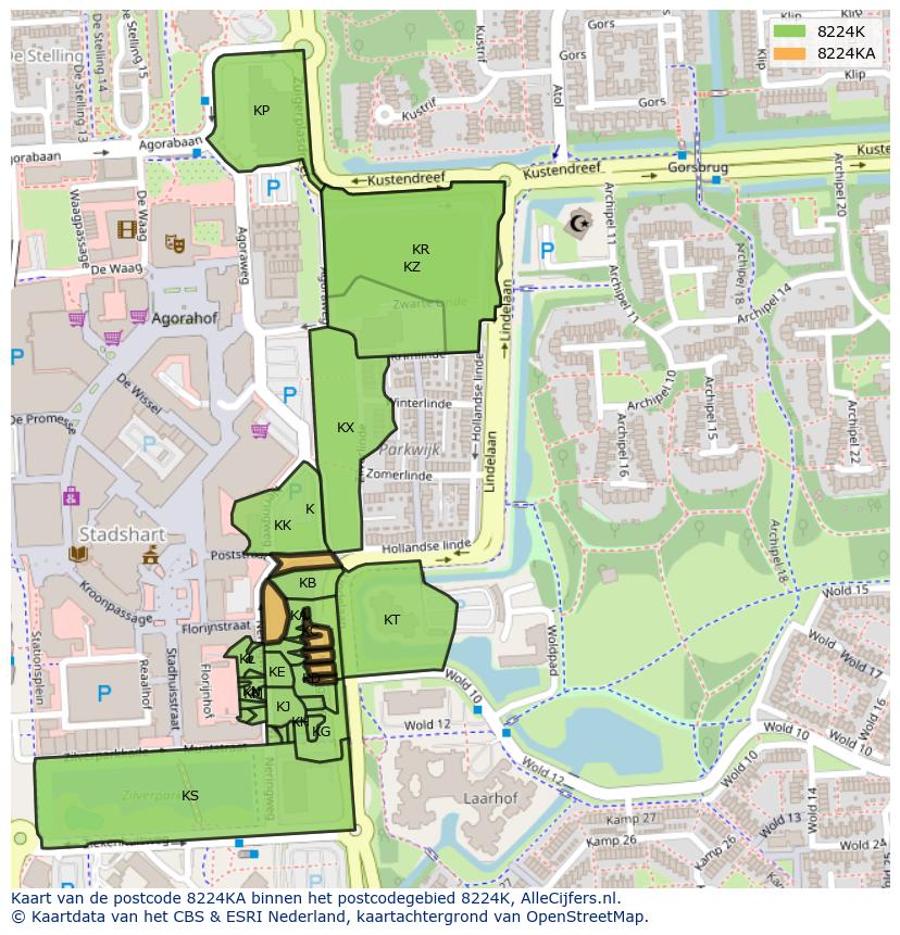 Afbeelding van het postcodegebied 8224 KA op de kaart.