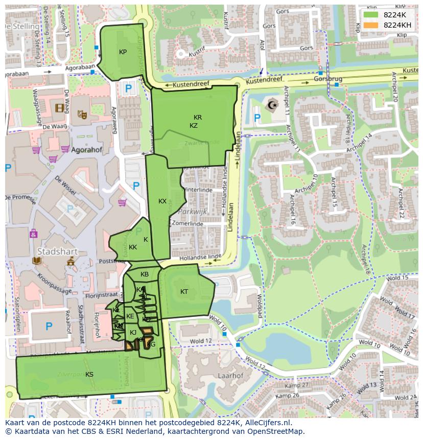 Afbeelding van het postcodegebied 8224 KH op de kaart.