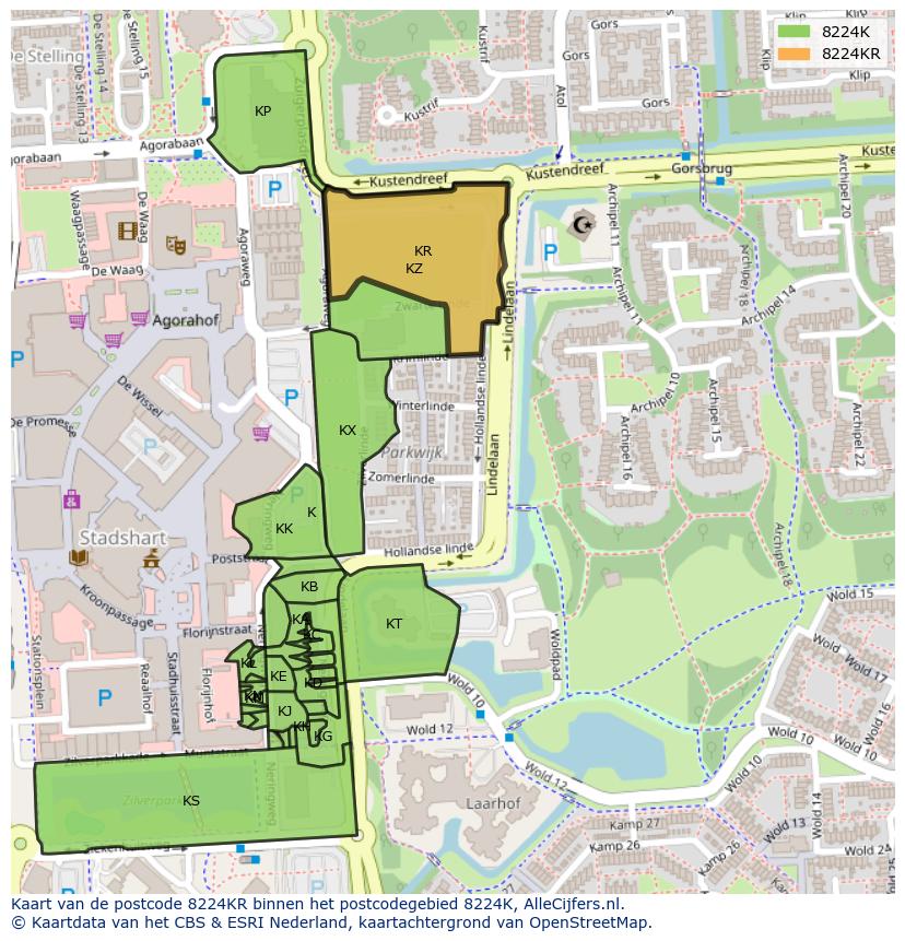 Afbeelding van het postcodegebied 8224 KR op de kaart.