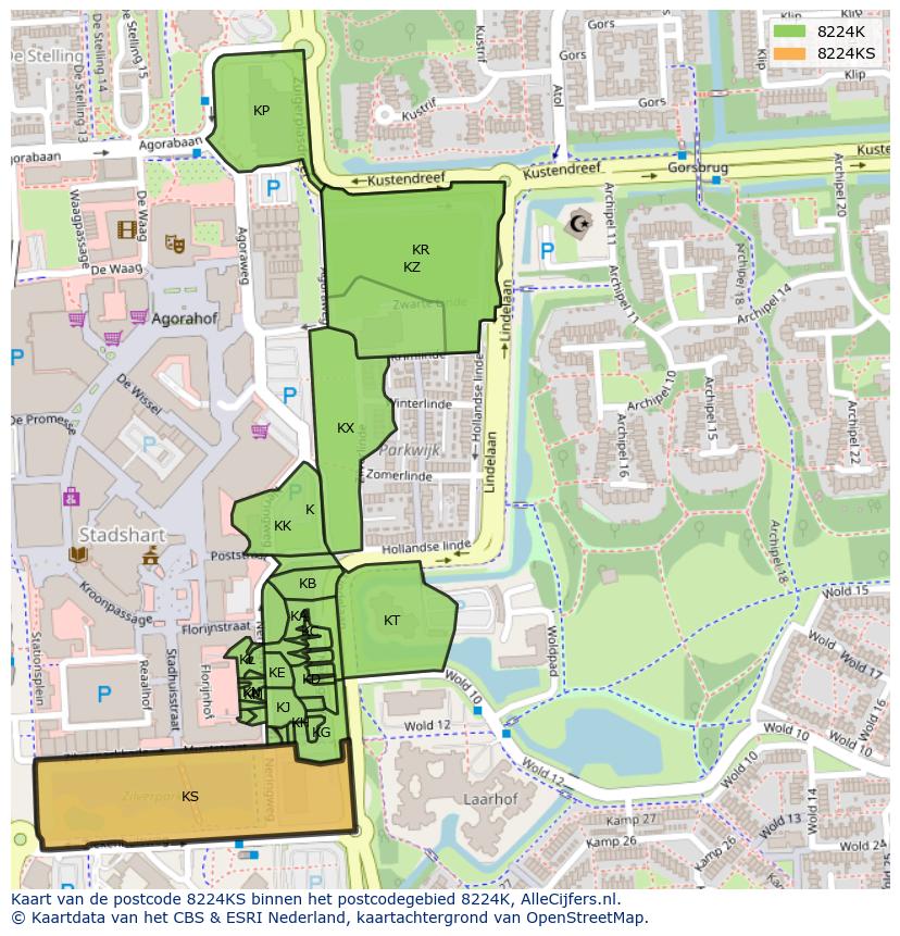 Afbeelding van het postcodegebied 8224 KS op de kaart.