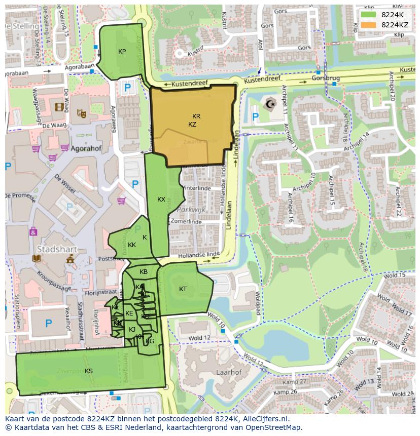 Afbeelding van het postcodegebied 8224 KZ op de kaart.