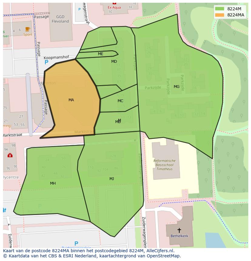 Afbeelding van het postcodegebied 8224 MA op de kaart.