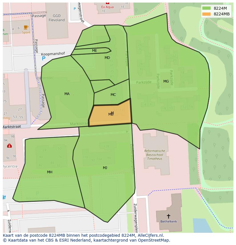 Afbeelding van het postcodegebied 8224 MB op de kaart.