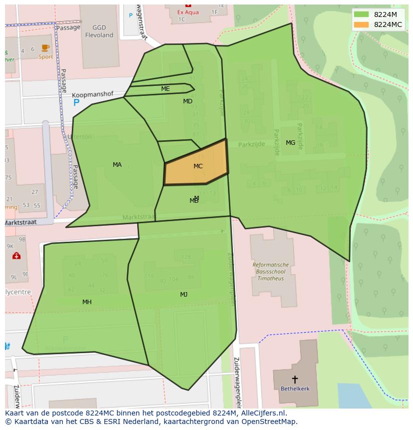 Afbeelding van het postcodegebied 8224 MC op de kaart.