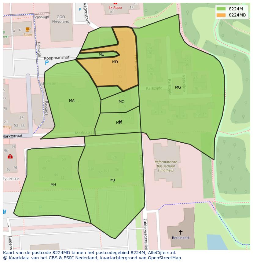 Afbeelding van het postcodegebied 8224 MD op de kaart.