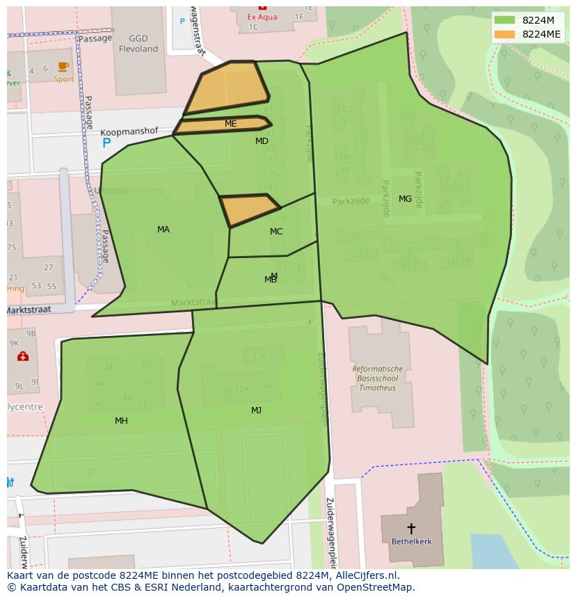 Afbeelding van het postcodegebied 8224 ME op de kaart.