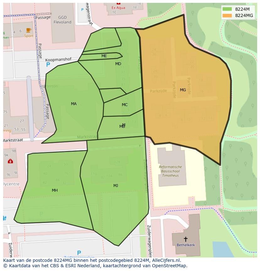 Afbeelding van het postcodegebied 8224 MG op de kaart.