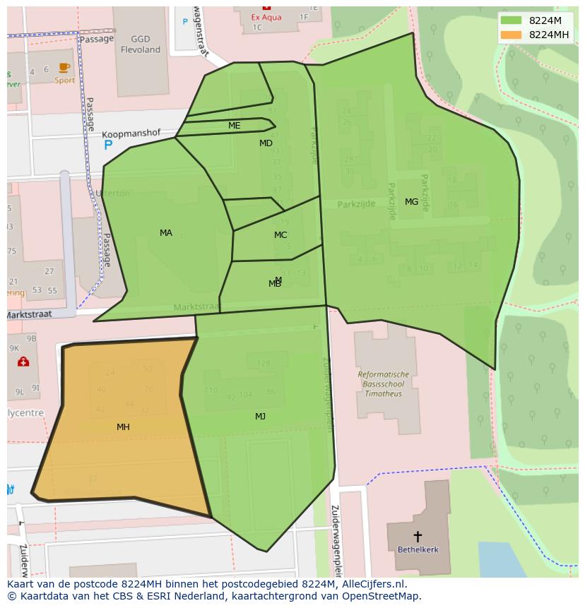 Afbeelding van het postcodegebied 8224 MH op de kaart.