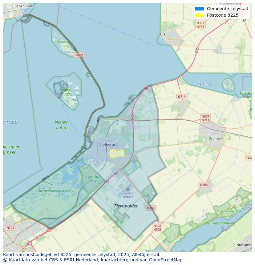 Afbeelding van het postcodegebied 8225 op de kaart.