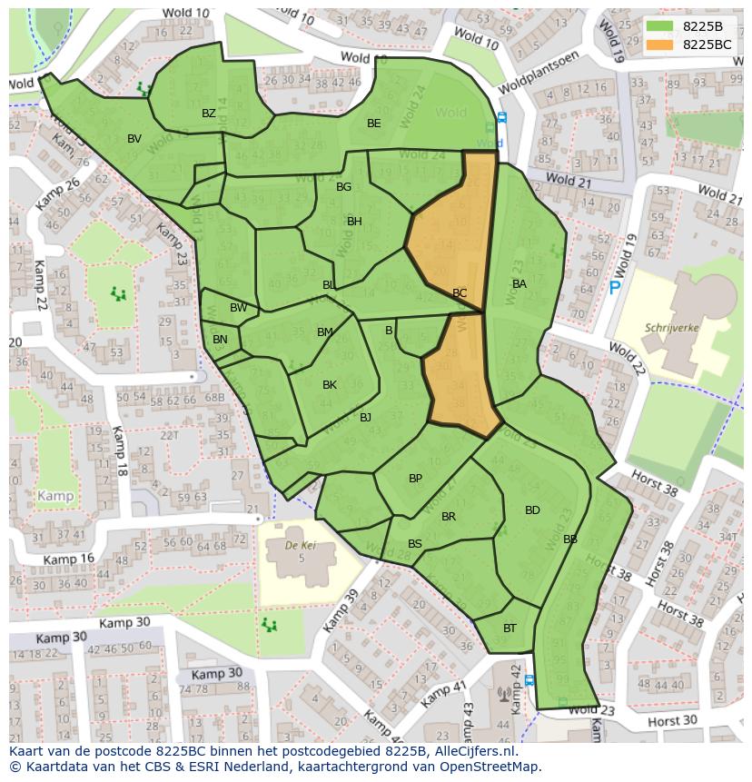Afbeelding van het postcodegebied 8225 BC op de kaart.