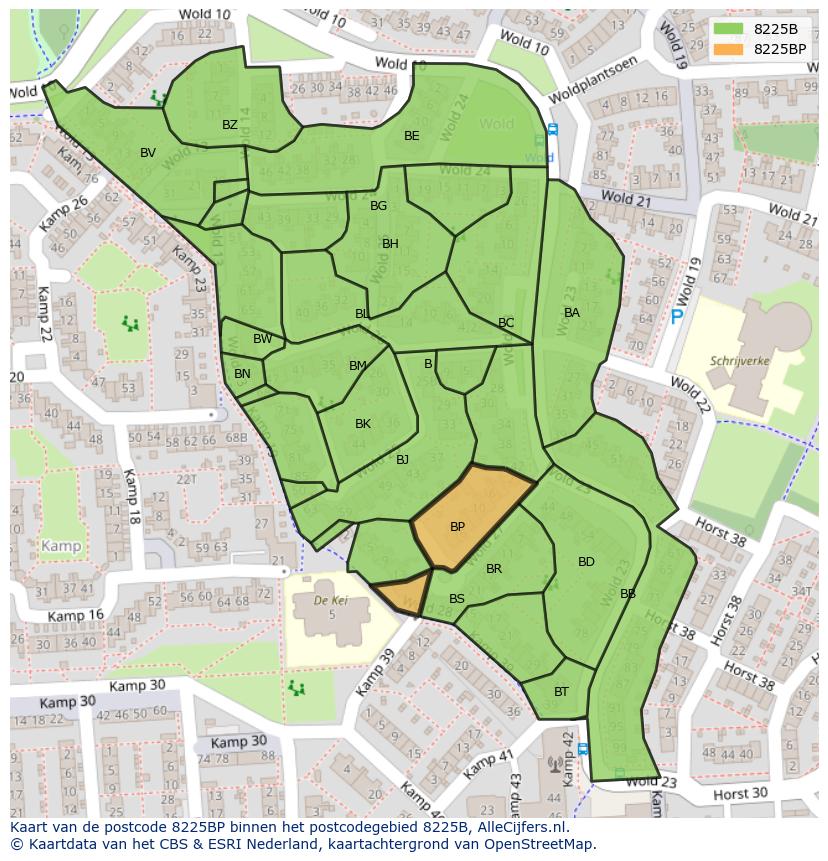 Afbeelding van het postcodegebied 8225 BP op de kaart.