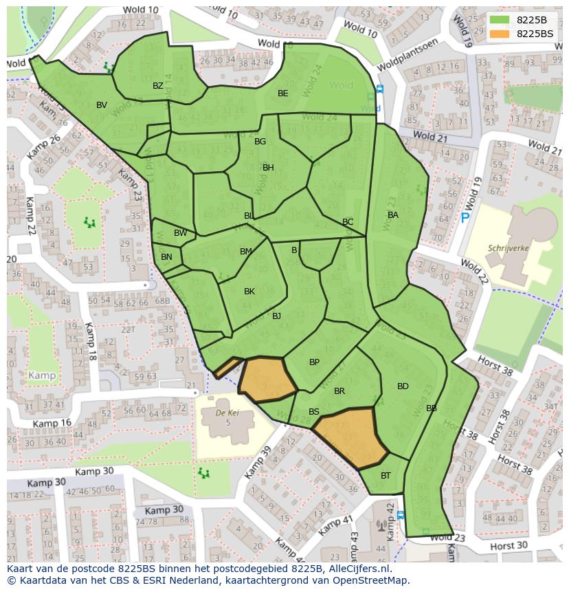 Afbeelding van het postcodegebied 8225 BS op de kaart.