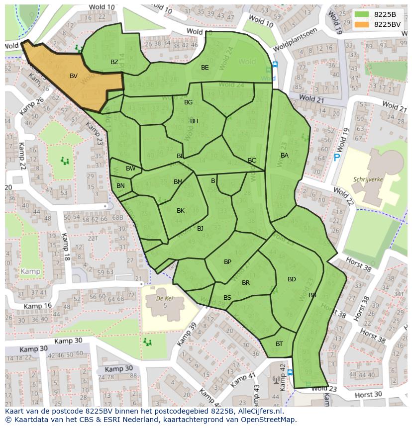 Afbeelding van het postcodegebied 8225 BV op de kaart.