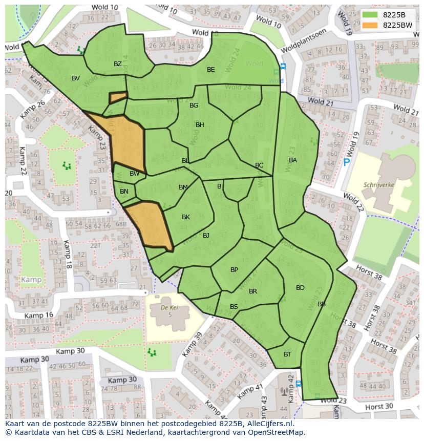 Afbeelding van het postcodegebied 8225 BW op de kaart.