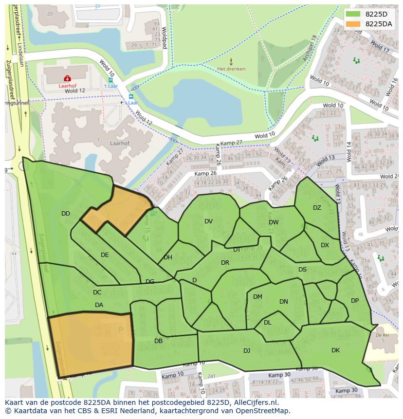 Afbeelding van het postcodegebied 8225 DA op de kaart.