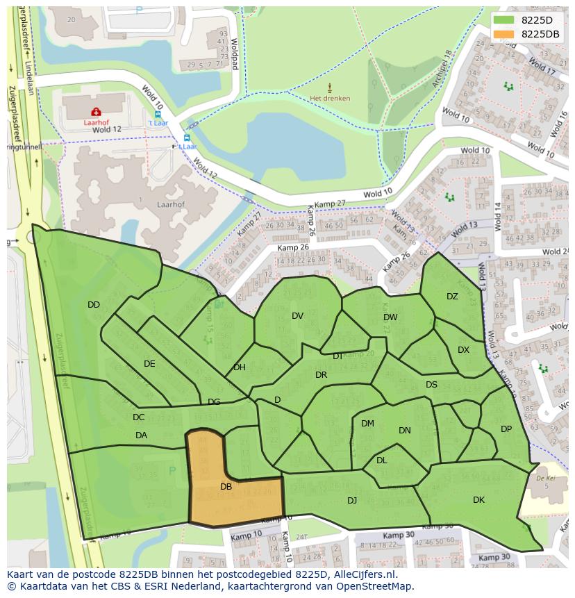 Afbeelding van het postcodegebied 8225 DB op de kaart.