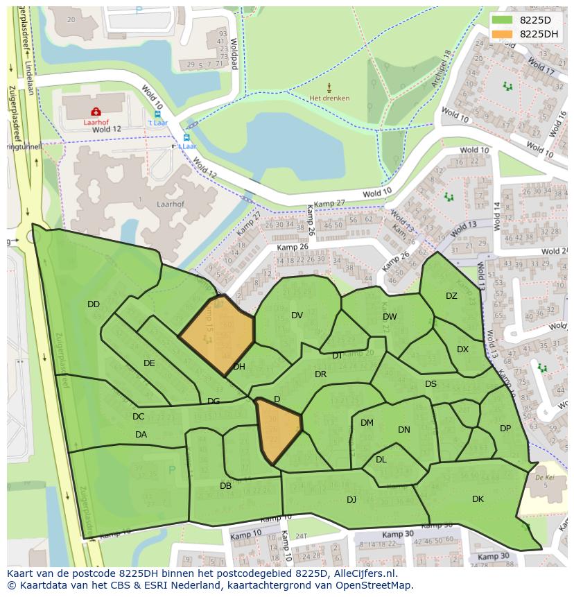 Afbeelding van het postcodegebied 8225 DH op de kaart.