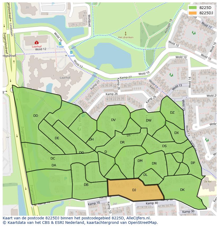 Afbeelding van het postcodegebied 8225 DJ op de kaart.
