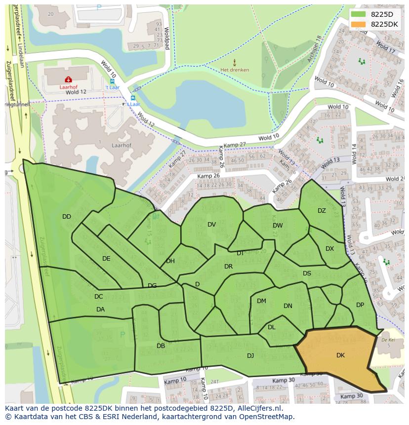 Afbeelding van het postcodegebied 8225 DK op de kaart.