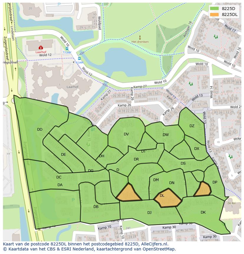 Afbeelding van het postcodegebied 8225 DL op de kaart.