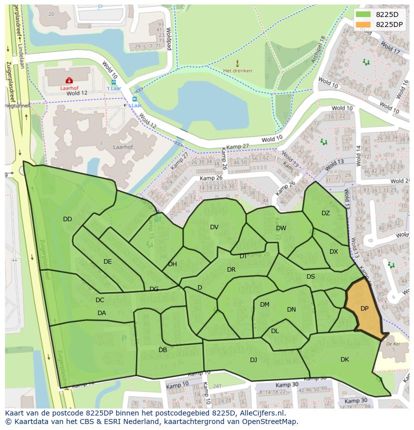 Afbeelding van het postcodegebied 8225 DP op de kaart.