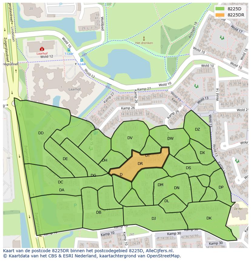 Afbeelding van het postcodegebied 8225 DR op de kaart.