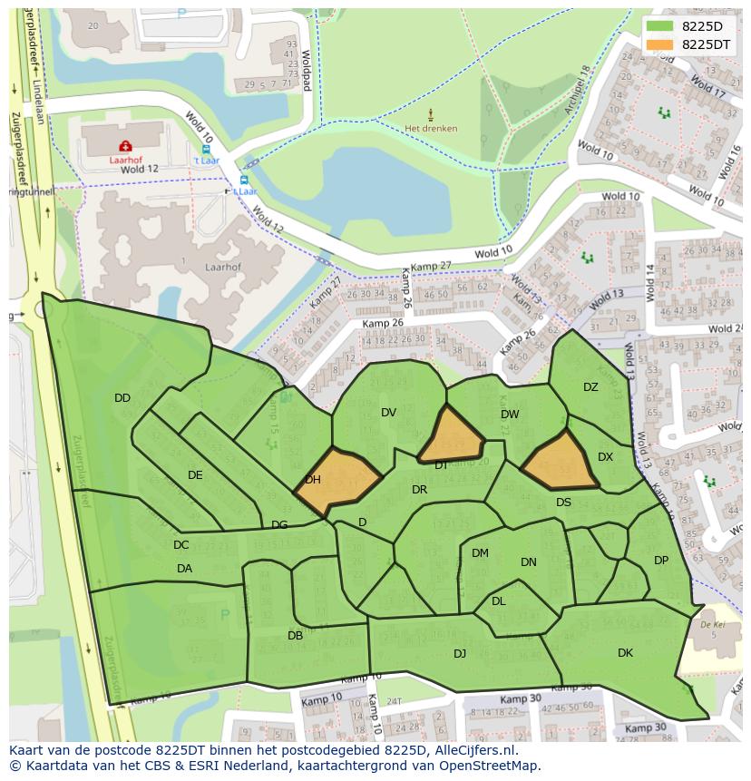Afbeelding van het postcodegebied 8225 DT op de kaart.