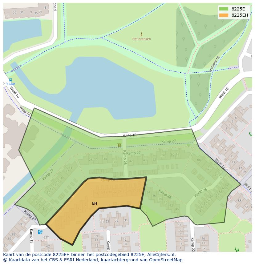 Afbeelding van het postcodegebied 8225 EH op de kaart.