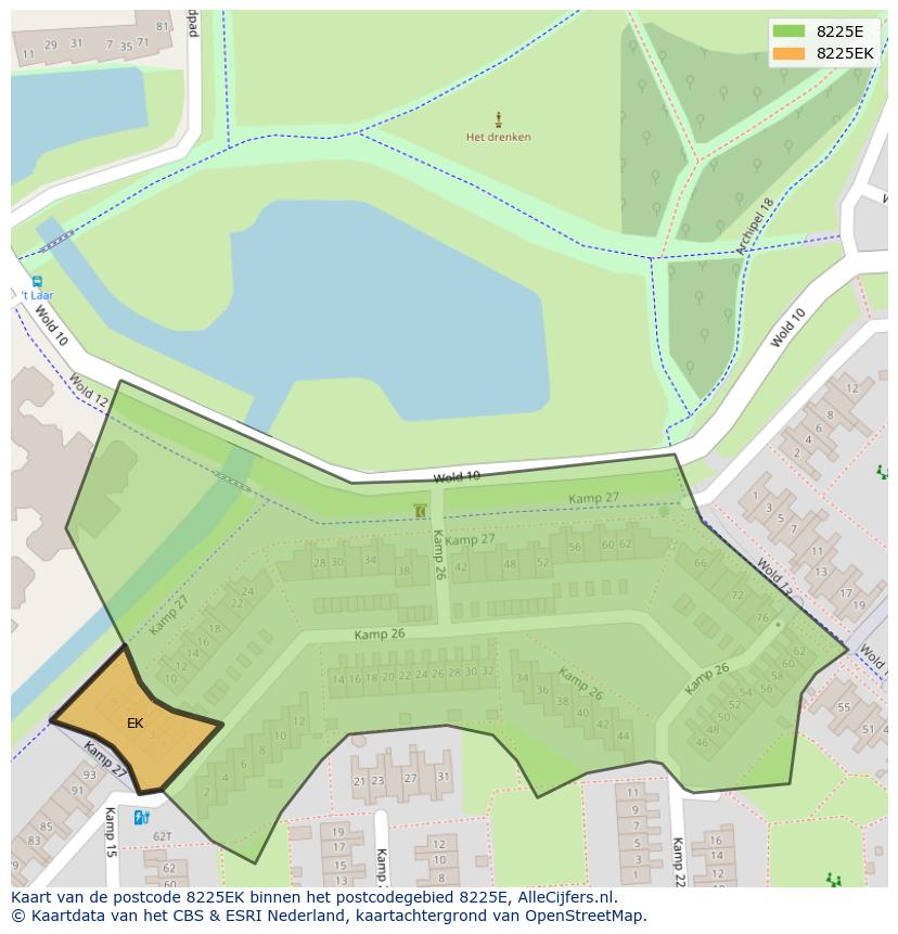 Afbeelding van het postcodegebied 8225 EK op de kaart.