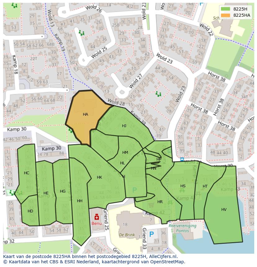 Afbeelding van het postcodegebied 8225 HA op de kaart.