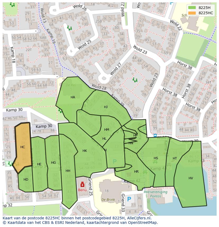 Afbeelding van het postcodegebied 8225 HC op de kaart.