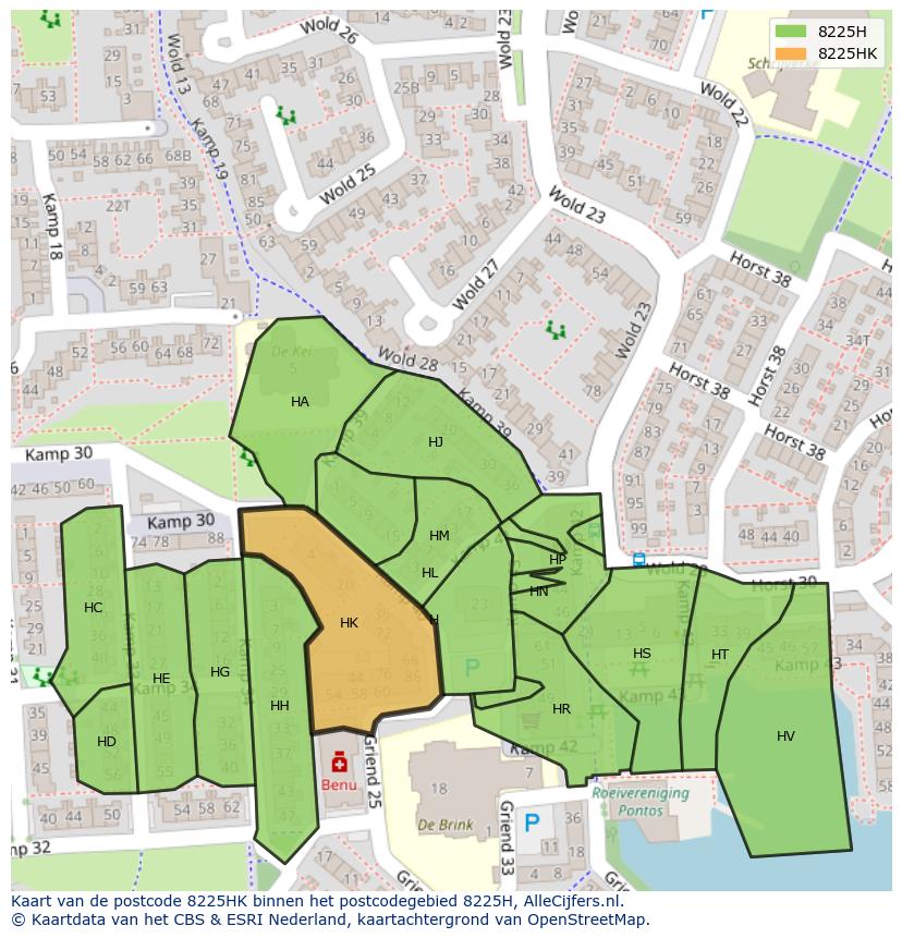 Afbeelding van het postcodegebied 8225 HK op de kaart.