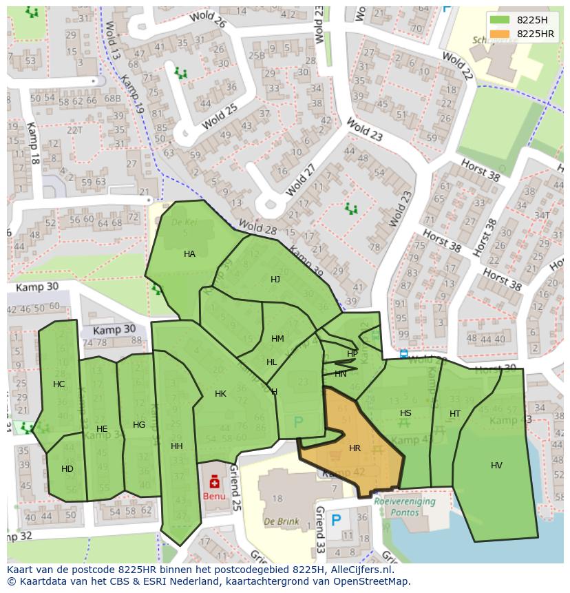 Afbeelding van het postcodegebied 8225 HR op de kaart.