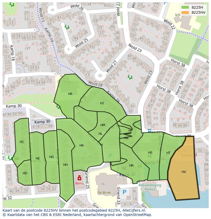 Afbeelding van het postcodegebied 8225 HV op de kaart.