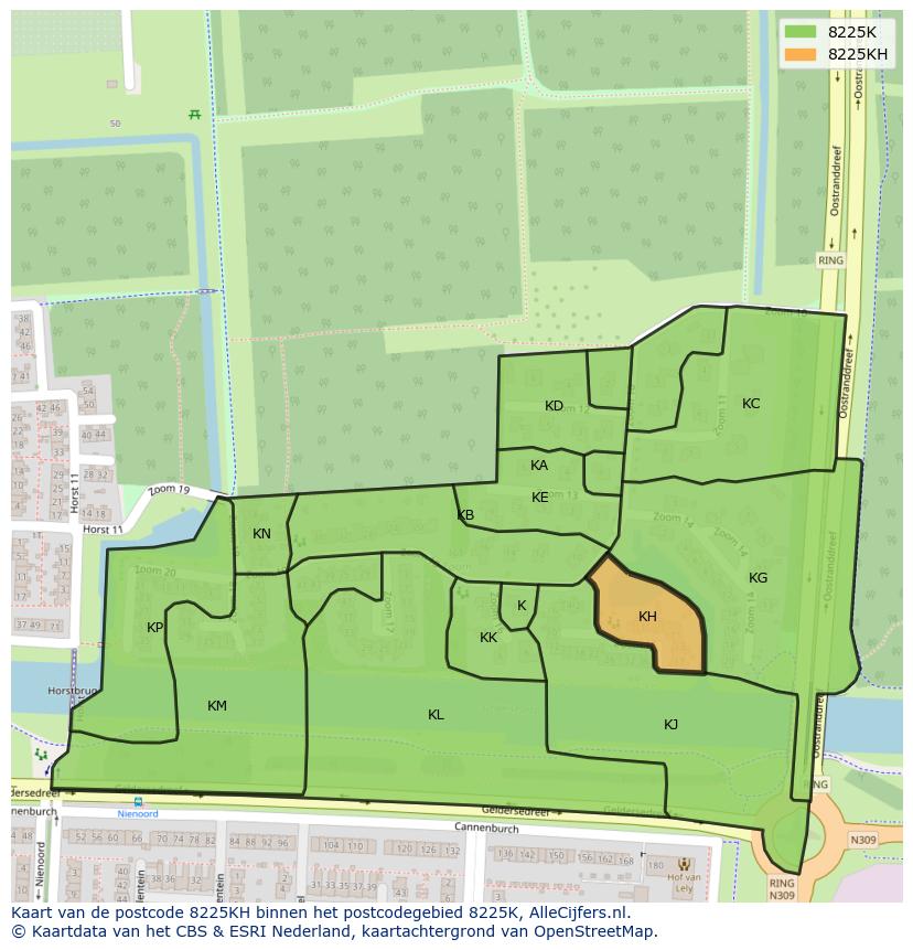 Afbeelding van het postcodegebied 8225 KH op de kaart.