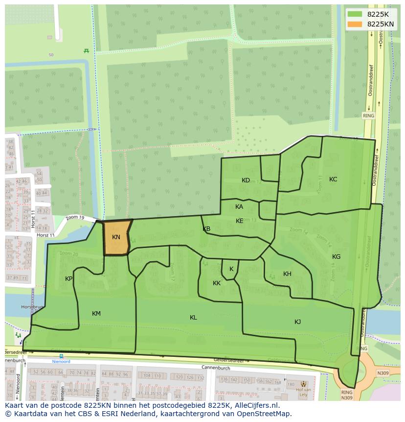 Afbeelding van het postcodegebied 8225 KN op de kaart.